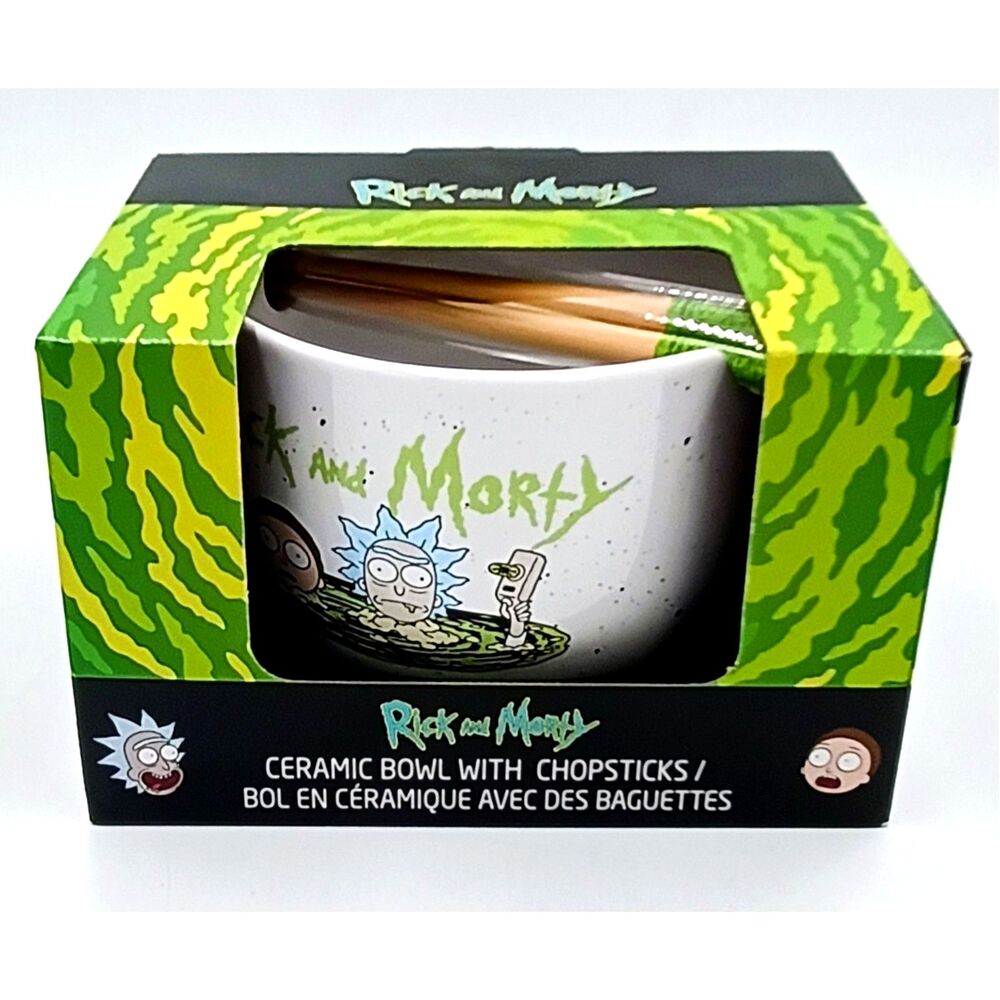 Adult Swim RICK and MORTY 20oz Ceramic Ramen Bowl (5 in.) Chopsticks Set New